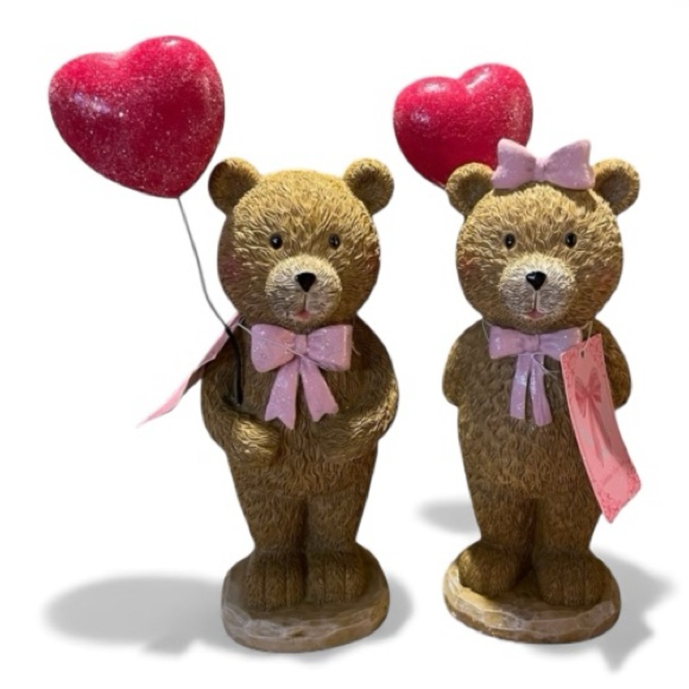 Valentines Mr. And Mrs. Teddy Bear with Balloon & Pink Bow Decor Set
